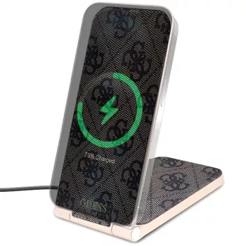 Guess Încărcător wireless pliabil 2-în-1 GUDCFAL4PEGW 15W Maro 4G Pattern MagSafe