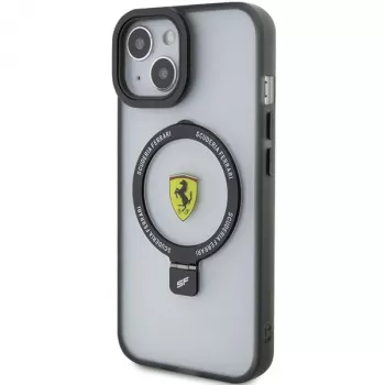 Husă rigidă transparentă fumurie cu inel Ferrari FEHMP15MUSCAK pentru iPhone 15 Plus / 14 Plus 6,7