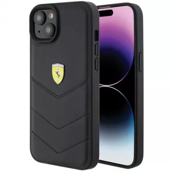 Husă rigidă matlasată cu logo metalic Ferrari FEHCP15MRDUK pentru iPhone 15 Plus / 14 Plus 6,7