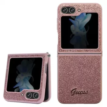 Husă rigidă Guess GUHCZF5HGGSHP F731 Glitter Script pentru Samsung Galaxy Z Flip5 - roz