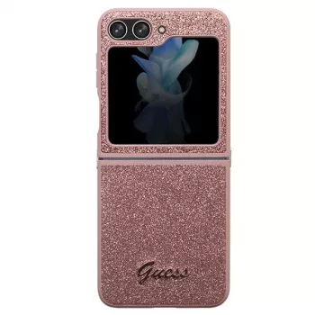 Husă rigidă Guess GUHCZF5HGGSHP F731 Glitter Script pentru Samsung Galaxy Z Flip5 - roz