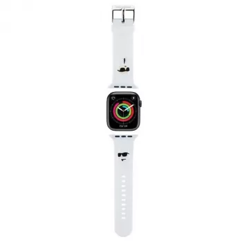 Curea Apple Watch Karl Lagerfeld KLAWMSLKCNH 38/40/41mm, albă, 3D Rubber Karl & Choupette Heads