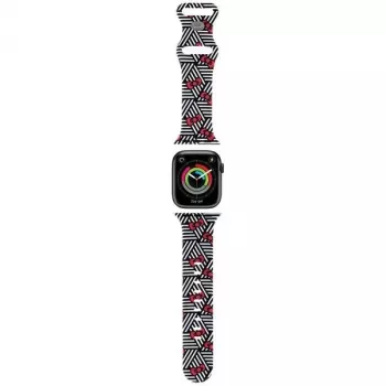 Curea din silicon Hello Kitty HKAWMSDIEZK pentru Apple Watch 38/40/41mm neagră cu fundițe și dungi