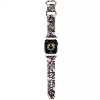 Curea din silicon Hello Kitty HKAWMSDGPTE pentru Apple Watch 38/40/41mm bej cu etichete graffiti
