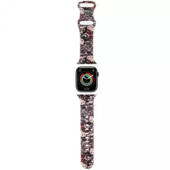 Curea din silicon Hello Kitty HKAWMSDGPTP pentru Apple Watch 38/40/41mm roz cu etichete graffiti