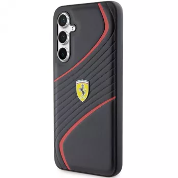 Husă rigidă Ferrari FEHCS23FEPTWK pentru S23 FE S711 Twist cu logo metalic neagră
