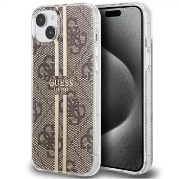 Husă rigidă Guess GUHCP15MH4PSEGW pentru iPhone 15 Plus / 14 Plus 6,7 inch, IML, dungi aurii 4G, maro