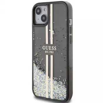 Husă rigidă Guess GUHCP15MLFCSEGK Liquid Glitter Gold Stripes pentru iPhone 15 Plus / 14 Plus 6,7 inch, neagră