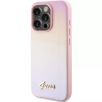 Guess GUHCP15XPSAIRSP Saffiano Iridescent Script Hard Case pentru Apple iPhone 15 Pro Max 6,7 inch - roz