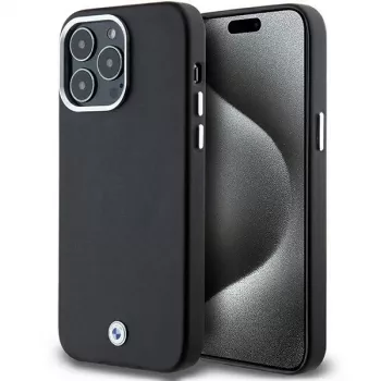 Husă MagSafe din metal îmbrăcată BMW Signature pentru iPhone 15 Pro Max 6,7 inch, neagră