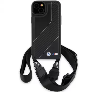 BMW BMHCP15S23PSCCK iPhone 15 / 14 / 13 negru Hardcase M Edition Carbon Stripe & Strap