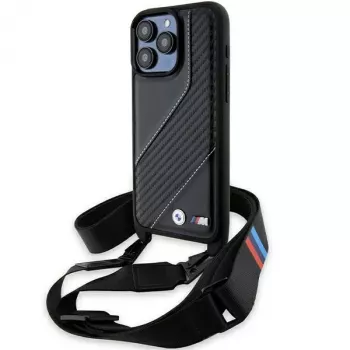 BMW BMHCP15L23PSCCK iPhone 15 Pro 6.1 negru Hardcase M Edition Carbon Stripe & Strap