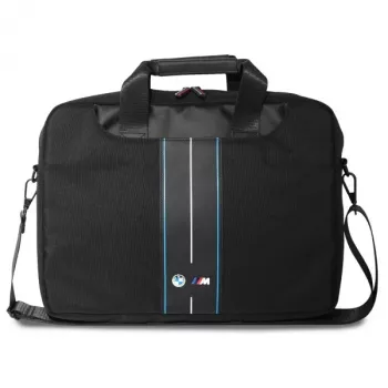 Geantă pentru laptop BMW 16 inch, neagră, nailon, dungă albastră