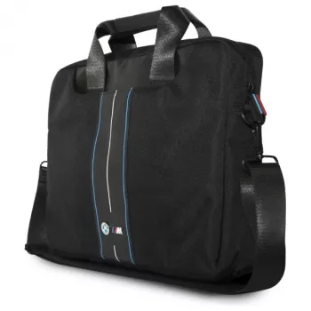Geantă pentru laptop BMW 16 inch, neagră, nailon, dungă albastră