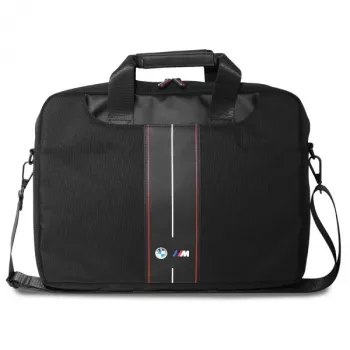 Geantă pentru laptop BMW 16 inch, neagră, nailon, dungă roșie