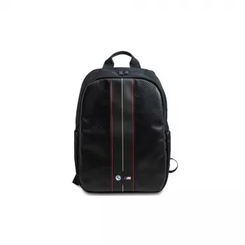 Rucsac pentru laptop BMW Carbon Red Stripes 16 inch, negru/roșu