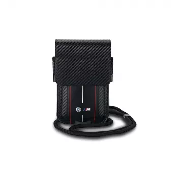 BMW husă portofel pentru iPhone 15 Pro Max - negru cu dungi carbon roșu