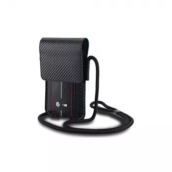 BMW husă portofel pentru iPhone 15 Pro Max - negru cu dungi carbon roșu