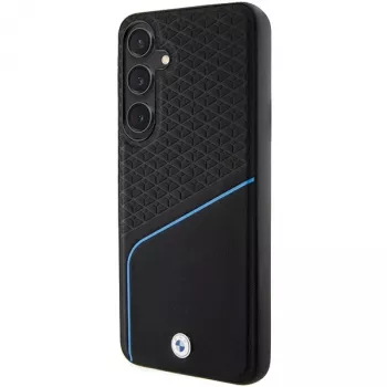 BMW Signature husă rigidă din piele texturată și Line MagSafe pentru Samsung Galaxy S24, negru