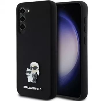 Husă rigidă Karl Lagerfeld KLHCS23MSMHKCNPK pentru Samsung Galaxy S23+ S916, silicon, neagră, pin metalic Karl & Choupette