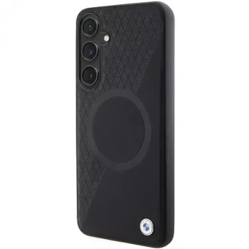 BMW Signature husă rigidă din piele Half Textured & Circle MagSafe pentru Samsung Galaxy S24 S921 negru