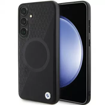 BMW Signature husă rigidă din piele pentru Samsung Galaxy S24+ - Half Textured & Circle MagSafe - negru