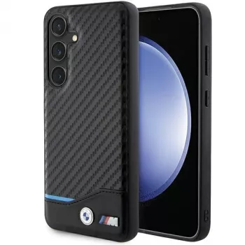 BMW M Collection husă rigidă din piele naturală cu fibră de carbon pentru Samsung Galaxy S24 - negru