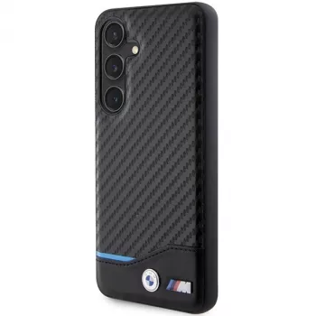 BMW M Collection husă rigidă din piele naturală cu fibră de carbon pentru Samsung Galaxy S24 - negru