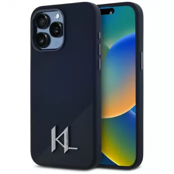 Husă MagSafe KARL LAGERFELD Silicone Shadow Metal Initial pentru iPhone 15 Pro, neagră