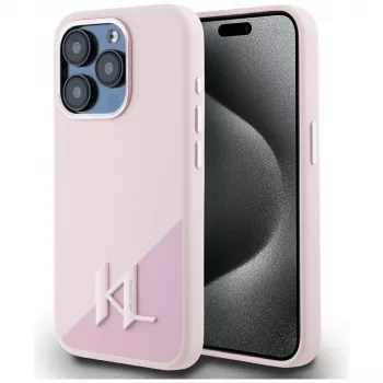 Husă MagSafe KARL LAGERFELD Silicone Shadow Metal Initial pentru iPhone 15 Pro, roz