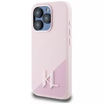 Husă MagSafe KARL LAGERFELD Silicone Shadow Metal Initial pentru iPhone 15 Pro, roz