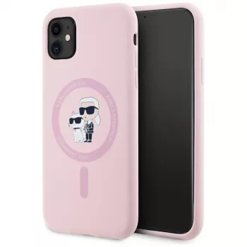 Husă MagSafe KARL LAGERFELD din silicon Karl&Choupette pentru iPhone 11, roz