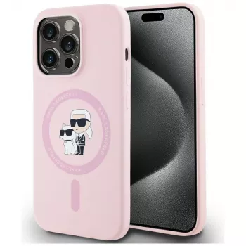 Husă MagSafe KARL LAGERFELD din silicon Karl&Choupette pentru iPhone 14 Pro Max, roz
