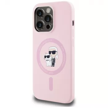 Husă MagSafe KARL LAGERFELD din silicon Karl&Choupette pentru iPhone 14 Pro Max, roz