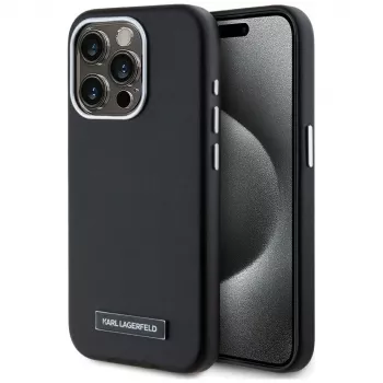 Husă MagSafe Karl Lagerfeld Metal Plate pentru iPhone 15 Pro Max, neagră