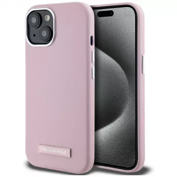 Husă spate MagSafe KARL LAGERFELD FW Metal Plate pentru Apple iPhone 15, roz