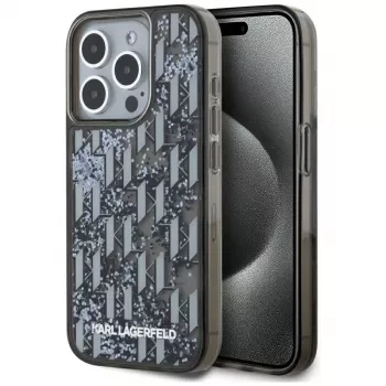 Husă Karl Lagerfeld Liquid Glitter Monogram Gradient pentru iPhone 15 Pro Max, neagră