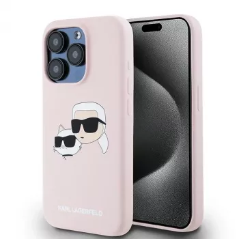 Husă rigidă Karl Lagerfeld KLHMP15LSKCHPPLP pentru iPhone 15 Pro 6.1, roz, silicon Karl & Choupette MagSafe