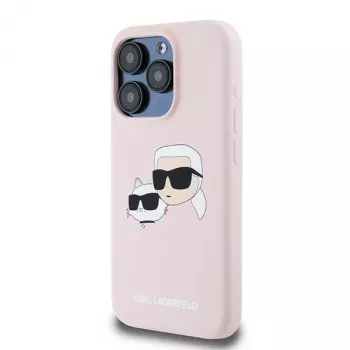 Husă rigidă Karl Lagerfeld KLHMP15LSKCHPPLP pentru iPhone 15 Pro 6.1, roz, silicon Karl & Choupette MagSafe