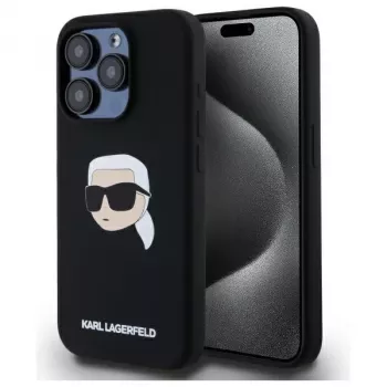 Husă rigidă Karl Lagerfeld KLHMP15LSKHPPLK pentru iPhone 15 Pro 6.1, neagră, silicon Karl Head Print MagSafe