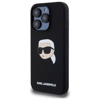 Husă rigidă Karl Lagerfeld KLHMP15LSKHPPLK pentru iPhone 15 Pro 6.1, neagră, silicon Karl Head Print MagSafe