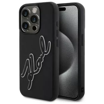 Husă rigidă Karl Lagerfeld KLHCP15L3DRKSDLK pentru iPhone 15 Pro 6.1, neagră, 3D Rubber Signature