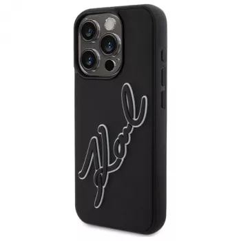 Husă rigidă Karl Lagerfeld KLHCP15L3DRKSDLK pentru iPhone 15 Pro 6.1, neagră, 3D Rubber Signature