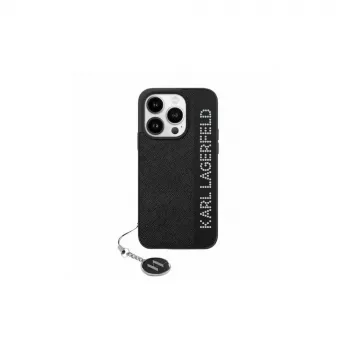 Husă rigidă Karl Lagerfeld KLHCP15LPSAKDGCK pentru iPhone 15 Pro 6.1, neagră, Saffiano Rhinestones & Charm