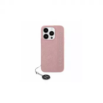Husă rigidă Karl Lagerfeld KLHCP15SPSAKDGCP pentru iPhone 15 / 14 / 13 6.1, roz, Saffiano Rhinestones & Charm
