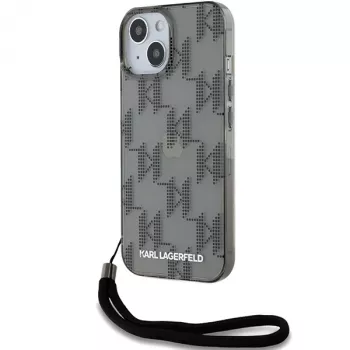 Husă rigidă Karl Lagerfeld KLHCP15SHKDPNSK pentru iPhone 15 / 14 / 13 6.1, neagră, IML Mono KL Pattern & Cord