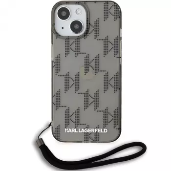 Husă rigidă Karl Lagerfeld KLHCP15SHKDPNSK pentru iPhone 15 / 14 / 13 6.1, neagră, IML Mono KL Pattern & Cord