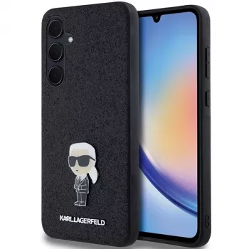 Karl Lagerfeld KLHCSA35GKNPSK A35 A356 Hardcase negru Fixed Glitter Ikonik Logo Metal Pin pentru Samsung Galaxy A35 5G