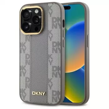 DKNY DKHMP14LPCPVSLE Hardcase piele Checkered Mono Pattern MagSafe pentru iPhone 14 Pro 6.1 bej