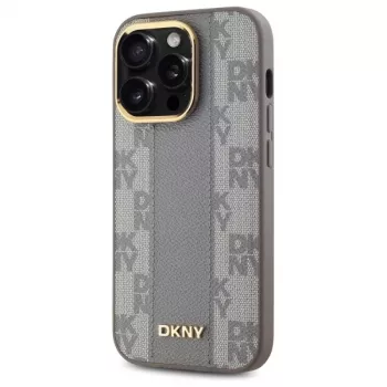 DKNY DKHMP14LPCPVSLE Hardcase piele Checkered Mono Pattern MagSafe pentru iPhone 14 Pro 6.1 bej